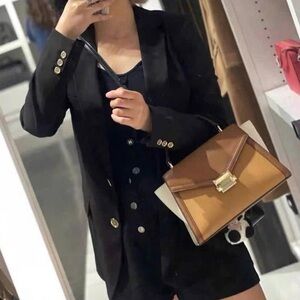 Michael Kors Whitney MD Flap Top Handle Shoulder Bag Color-Block Deer Multi